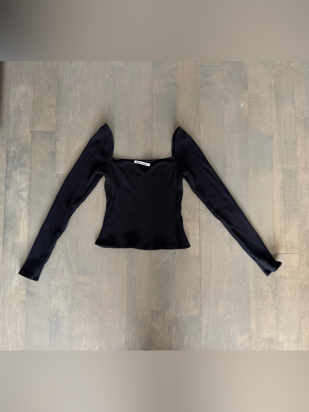 Reformation Black Ribbed Off-Shoulder Long-Sleeve Top